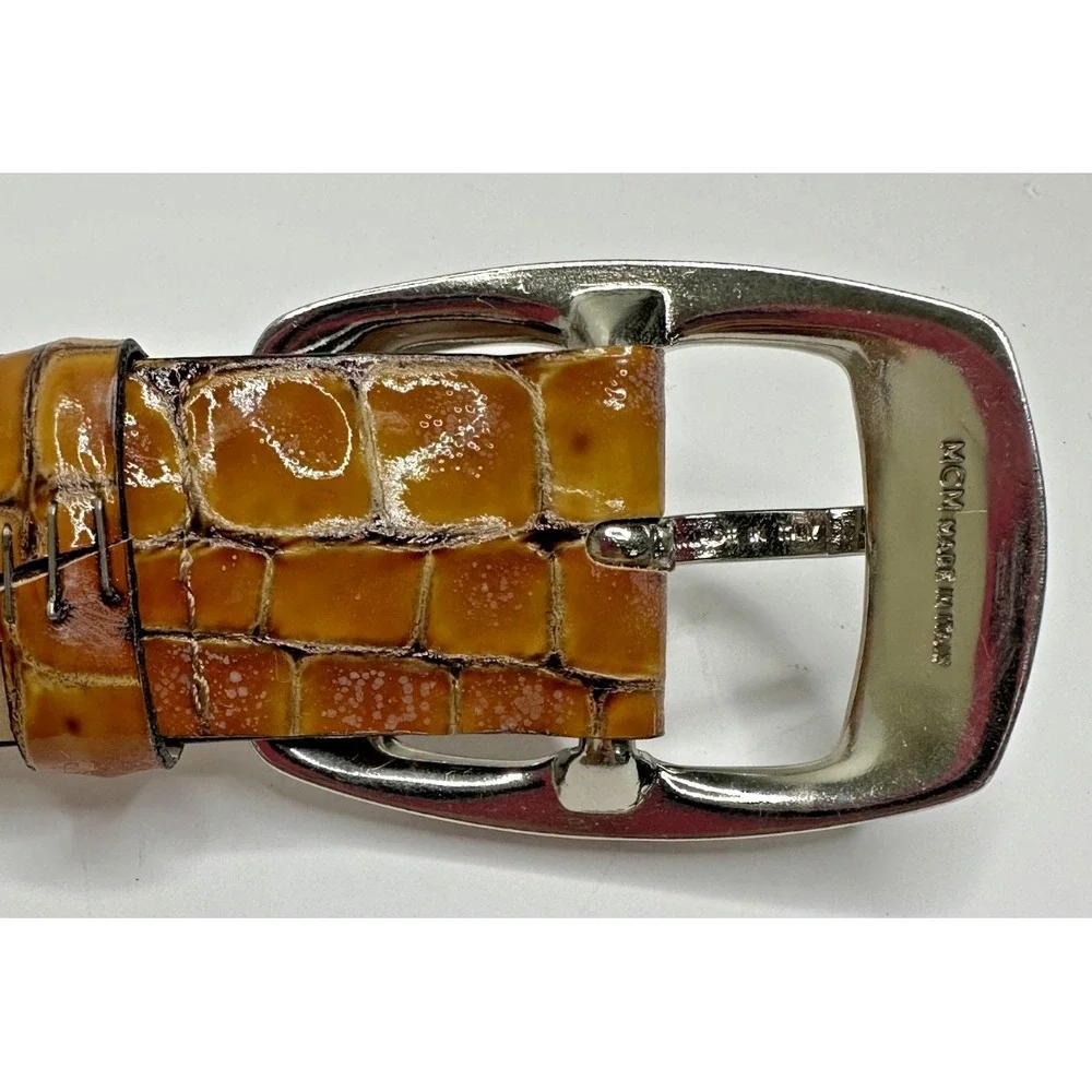 MCM 111 State Belt Croc Embossed Honey Brown Leather Frosted Sz 32 Made Italy